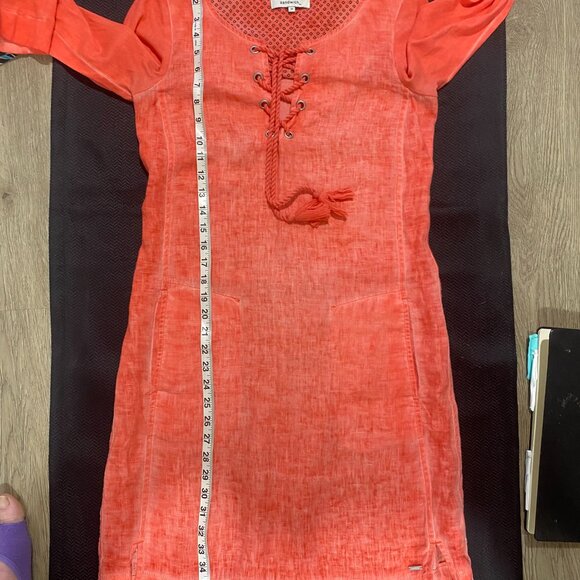 *20🤗You Are Sweet💛 Salmon Sandwich Pure Linen Dress - Picture 13 of 14